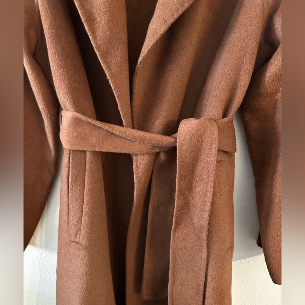 Zara Wool Blend Belted Wrap Coat Blogger Favorite Brown Toffee Medium - Picture 8 of 9
